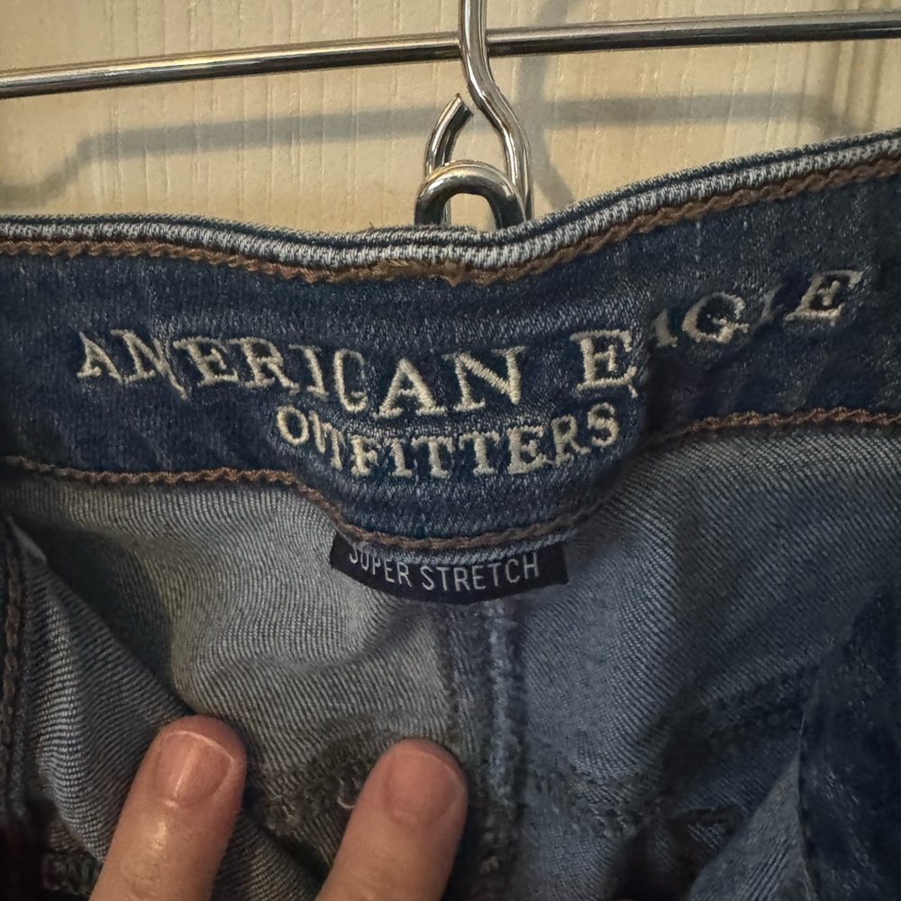 American Eagle Outfitters Dark Blue Denim Jeans with Brown Stitching